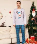 Blue matching Christmas plaid pyjamas set (3)