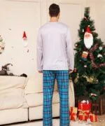Blue matching Christmas plaid pyjamas set (4)