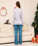 Blue matching Christmas plaid pyjamas set (6)