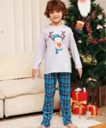Blue matching Christmas plaid pyjamas set (7)