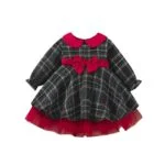 Girl long sleeve plaid Christmas dress-green (2)