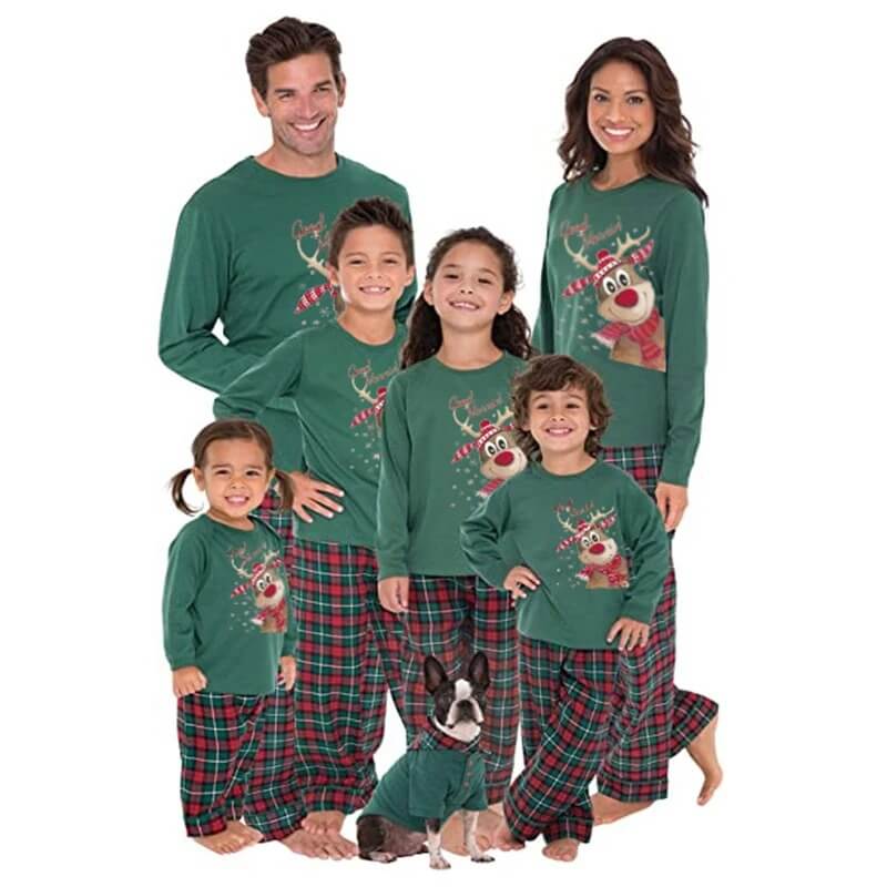 Green matching Christmas plaid pyjamas set (1)