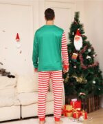 Green red matching Christmas stripe cane pyjamas set (5)