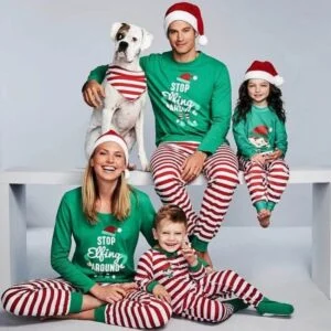 Green red stripe matching Christmas pyjamas (1)