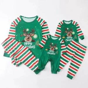 Green stripe matching Christmas pyjamas (3)