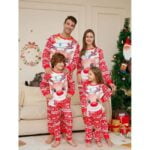 Red matching Christmas printed pyjamas set (2)