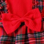 Red plaid baby girl Christmas dress with headband (2)