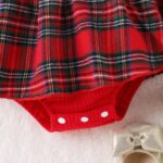 Red plaid baby girl Christmas dress with headband (3)