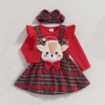 Red plaid baby girl pinafore Christmas dress (2)