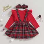 Red plaid baby girl pinafore Christmas dress (4)