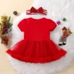 Red short sleeve baby girl Christmas dress with headband (4)