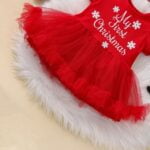 Red short sleeve baby girl Christmas dress with headband (5)