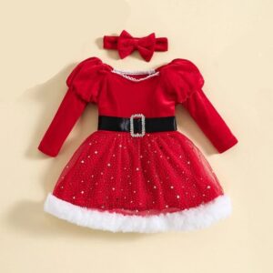 Red tulle baby girl Santa dress with headband (2)
