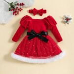 Red tulle baby girl Santa dress with headband (3)