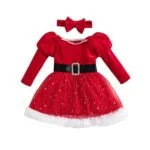 Red tulle baby girl Santa dress with headband (4)