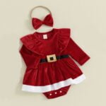 Red velvet baby girl Christmas dress with headband (3)