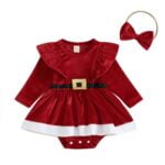 Red velvet baby girl Christmas dress with headband (5)