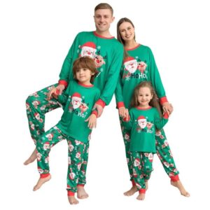 Santa print green matching christmas pyjamas (1)