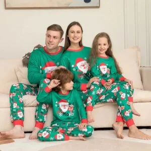Santa print green matching christmas pyjamas (2)