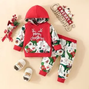 Unisex baby hooded Christmas outfit - dinosaur (1)