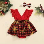 V-neck baby girl Christmas dress - Red (5)