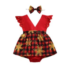 V-neck baby girl Christmas dress - Red (6)