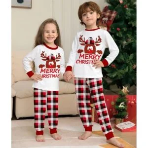 White matching Christmas plaid pyjamas set (3)