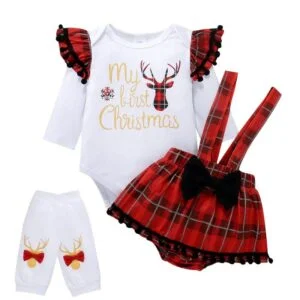 Baby girl my first Christmas plaid outfit (3)
