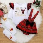 Baby girl my first Christmas plaid outfit (6)