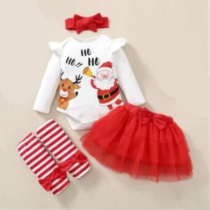 Baby girl white and red Christmas outfit set (3)