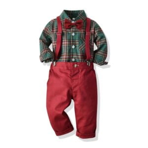 Boys Christmas plaid outfit set - Green and Red (2)