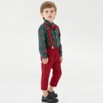 Boys Christmas plaid outfit set - Green and Red (3)