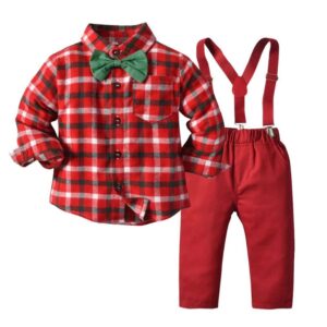 Boys Christmas plaid outfit set - Red (1)