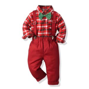 Boys Christmas plaid outfit set - Red (2)