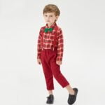 Boys Christmas plaid outfit set - Red (4)