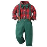 Boys Christmas plaid outfit set - green (2)