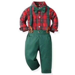 Boys Christmas plaid outfit set - green (2)