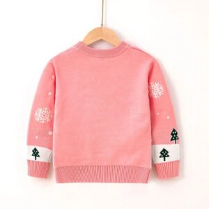Deer print girl Christmas jumper-pink (2)