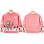 Deer print girl Christmas jumper-pink (3)