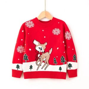Deer print girl Christmas jumper-red
