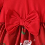 Girl long sleeve printed Christmas dress - red (1)