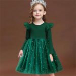 Girl velvet tulle party dress - Green (4)