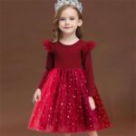Girl velvet tulle party dress - red (1)