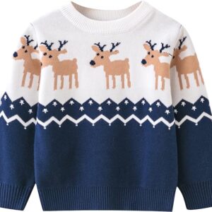 Reindeer print kids Christmas jumper - navy-blue (1)