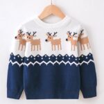 Reindeer print kids Christmas jumper - navy-blue (2)