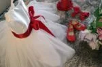 Baby girl white flower girl dress with red sash (2)