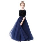 Half sleeve sequin flower girl dress-navy-blue (1)