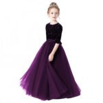 Half sleeve sequin flower girl dress-purple (1)