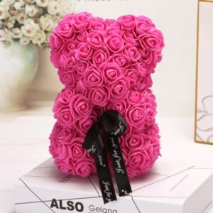 Handmade dark pink rose teddy bear (2)