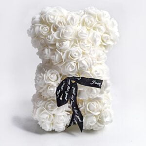Handmade white rose teddy bear (1)